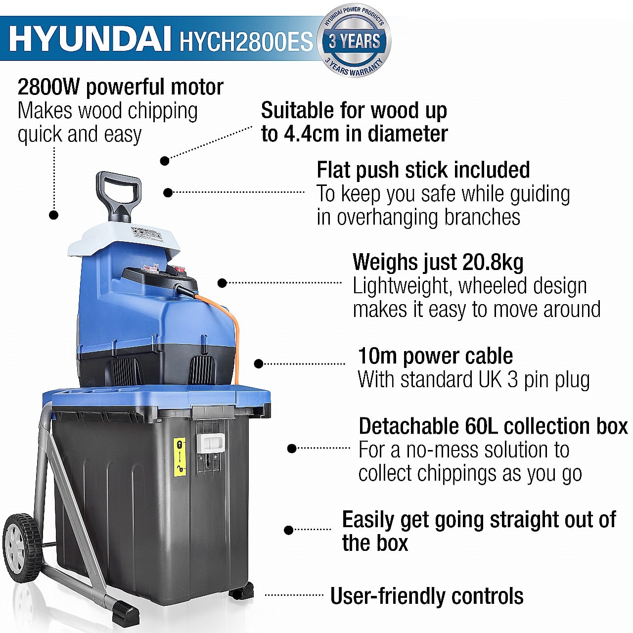 Features of Hyundai HYCH2800ES Quiet Electric Garden Shredder