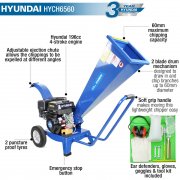 Hyundai HYCH6560 196cc 60mm / 2.3" Petrol Garden Wood Chipper Shredder