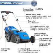 Hyundai HYM3800E 38cm / 15" 1600W / 240V Electric Rear Roller Rotary Lawnmower