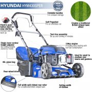 Hyundai HYM430SPER Self Propelled 17" / 43cm Electric Start Petrol Roller Lawn Mower