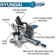 Hyundai HYMS1500E 1500W Electric Mitre Saw / Chop Saw with 210mm Blade, 230V