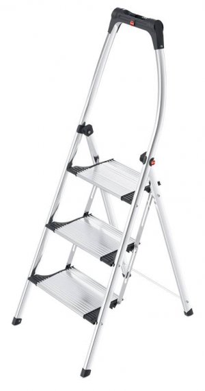 Hailo K100 Topline 3 Step Aluminium Step Ladder with Soft Grip Base