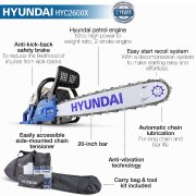Hyundai HYC6200X 62cc 20” Petrol Chainsaw 2-Stroke easy-start