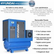 Hyundai HYSC150500D 15HP 11kW 500 Litre Screw Compressor with Air Dryer