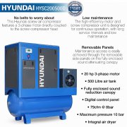 Hyundai HYSC200500D 20HP 15KW 500 Litre, Industrial Screw Compressor with Air Dryer