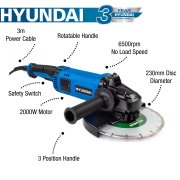 Hyundai HYAG2000E Electric Angle Grinder - 230mm Disk - 2000W