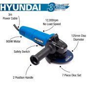 Hyundai HYAG900E Electric Angle Grinder - 125mm Disk - 900W