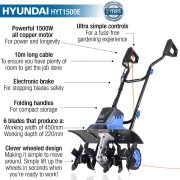 Hyundai HYT1500E 1500W 450mm Electric Garden Tiller, Cultivator, Rotovator and Rototiller