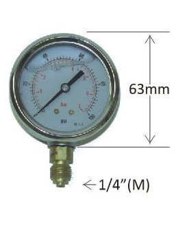 Pressure Gauge - 250 Bar - 63mm diameter, 1/4" BSP Male Post Mount - Glycerine, Stainless Steel